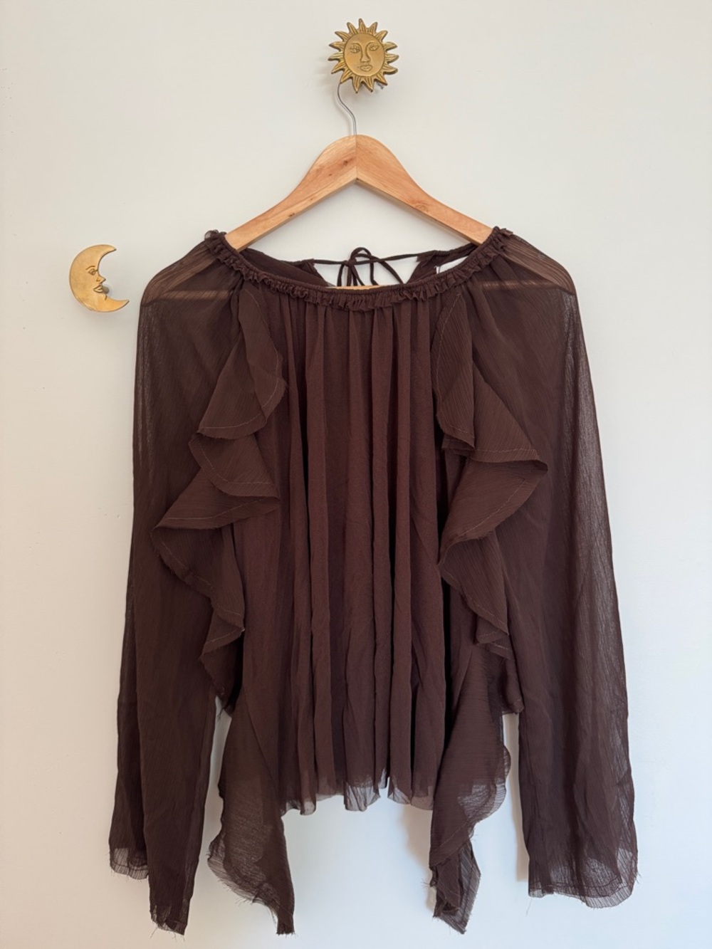 Zara Brown Ruffled Sheer Blouse